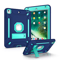 Silicone Matte Finish and Plastic Back Cover Case with Stand YJ2 for Apple iPad Mini 4 Blue