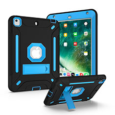 Silicone Matte Finish and Plastic Back Cover Case with Stand YJ2 for Apple iPad Mini 4 Blue and Black