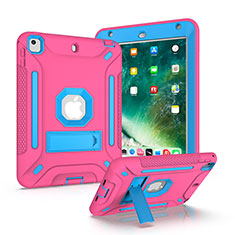 Silicone Matte Finish and Plastic Back Cover Case with Stand YJ2 for Apple iPad Mini 4 Hot Pink