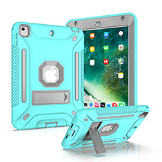 Silicone Matte Finish and Plastic Back Cover Case with Stand YJ2 for Apple iPad Mini 4 Mint Blue