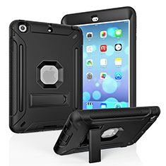 Silicone Matte Finish and Plastic Back Cover Case with Stand YJ2 for Apple iPad Mini Black