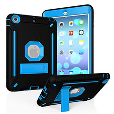 Silicone Matte Finish and Plastic Back Cover Case with Stand YJ2 for Apple iPad Mini Blue and Black