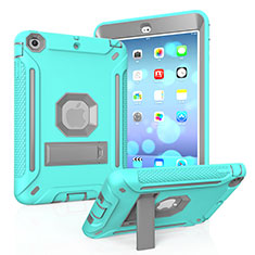 Silicone Matte Finish and Plastic Back Cover Case with Stand YJ2 for Apple iPad Mini Mint Blue