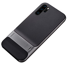 Silicone Matte Finish and Plastic Back Cover Case with Stand Z01 for Huawei P30 Pro Gray