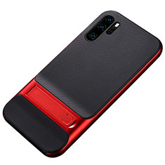 Silicone Matte Finish and Plastic Back Cover Case with Stand Z01 for Huawei P30 Pro New Edition Red