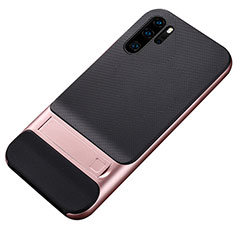 Silicone Matte Finish and Plastic Back Cover Case with Stand Z01 for Huawei P30 Pro Rose Gold