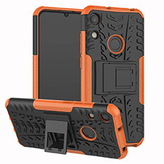 Silicone Matte Finish and Plastic Back Cover Case with Stand Z01 for Huawei Y6 Prime (2019) Orange