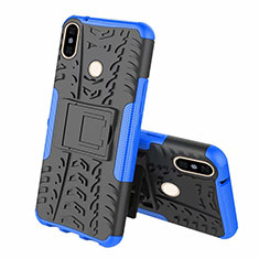 Silicone Matte Finish and Plastic Back Cover Case with Stand Z01 for Xiaomi Mi 8 Blue