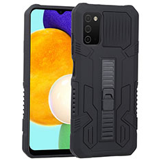 Silicone Matte Finish and Plastic Back Cover Case with Stand ZJ1 for Samsung Galaxy A02s Black