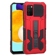 Silicone Matte Finish and Plastic Back Cover Case with Stand ZJ1 for Samsung Galaxy A03s Red