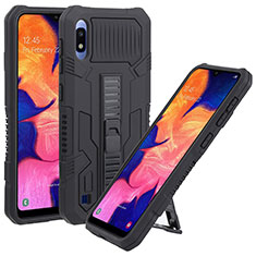 Silicone Matte Finish and Plastic Back Cover Case with Stand ZJ1 for Samsung Galaxy A10 Black