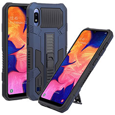 Silicone Matte Finish and Plastic Back Cover Case with Stand ZJ1 for Samsung Galaxy A10 Blue