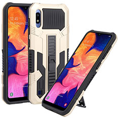 Silicone Matte Finish and Plastic Back Cover Case with Stand ZJ1 for Samsung Galaxy A10 Gold