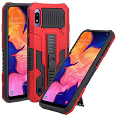 Silicone Matte Finish and Plastic Back Cover Case with Stand ZJ1 for Samsung Galaxy A10 Red
