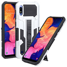 Silicone Matte Finish and Plastic Back Cover Case with Stand ZJ1 for Samsung Galaxy A10 White