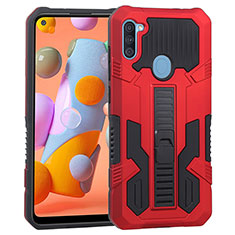 Silicone Matte Finish and Plastic Back Cover Case with Stand ZJ1 for Samsung Galaxy A11 Red