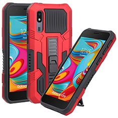 Silicone Matte Finish and Plastic Back Cover Case with Stand ZJ1 for Samsung Galaxy A2 Core A260F A260G Red