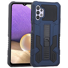 Silicone Matte Finish and Plastic Back Cover Case with Stand ZJ1 for Samsung Galaxy A32 4G Blue