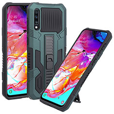 Silicone Matte Finish and Plastic Back Cover Case with Stand ZJ1 for Samsung Galaxy A70 Green