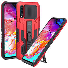 Silicone Matte Finish and Plastic Back Cover Case with Stand ZJ1 for Samsung Galaxy A70 Red