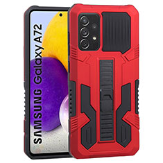 Silicone Matte Finish and Plastic Back Cover Case with Stand ZJ1 for Samsung Galaxy A72 5G Red