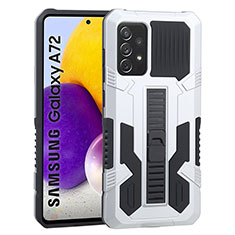 Silicone Matte Finish and Plastic Back Cover Case with Stand ZJ1 for Samsung Galaxy A72 5G White