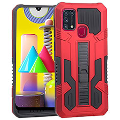 Silicone Matte Finish and Plastic Back Cover Case with Stand ZJ1 for Samsung Galaxy M31 Prime Edition Red