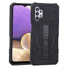 Silicone Matte Finish and Plastic Back Cover Case with Stand ZJ1 for Samsung Galaxy M32 5G Black