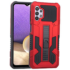 Silicone Matte Finish and Plastic Back Cover Case with Stand ZJ1 for Samsung Galaxy M32 5G Red