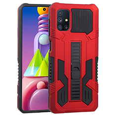 Silicone Matte Finish and Plastic Back Cover Case with Stand ZJ1 for Samsung Galaxy M51 Red
