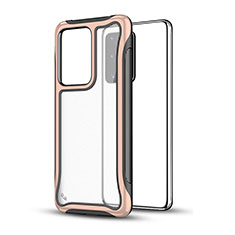 Silicone Matte Finish and Plastic Back Cover Case YF1 for Samsung Galaxy S20 Plus 5G Rose Gold