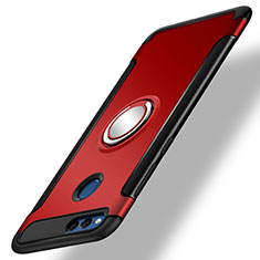 Silicone Matte Finish and Plastic Back Cover with Finger Ring Stand for Huawei Honor Play 7X Red