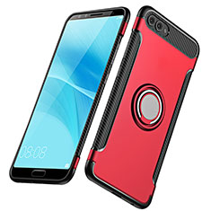 Silicone Matte Finish and Plastic Back Cover with Finger Ring Stand for Huawei Nova 2S Red