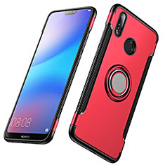 Silicone Matte Finish and Plastic Back Cover with Finger Ring Stand for Huawei Nova 3e Red