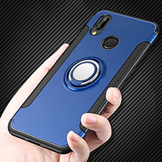 Silicone Matte Finish and Plastic Back Cover with Finger Ring Stand for Huawei P Smart+ Plus Blue