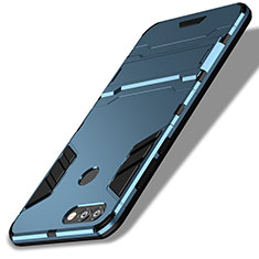 Silicone Matte Finish and Plastic Back Cover with Stand for Huawei P Smart Blue