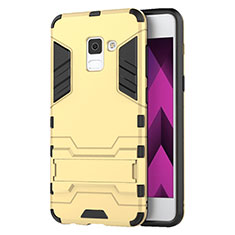 Silicone Matte Finish and Plastic Back Cover with Stand for Samsung Galaxy A5 (2018) A530F Gold