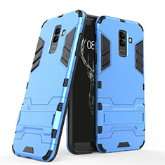 Silicone Matte Finish and Plastic Back Cover with Stand for Samsung Galaxy A6 Plus (2018) Blue