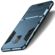 Silicone Matte Finish and Plastic Back Cover with Stand for Samsung Galaxy A8 (2018) Duos A530F Cyan