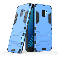 Silicone Matte Finish and Plastic Back Cover with Stand for Samsung Galaxy A8+ A8 Plus (2018) A730F Blue