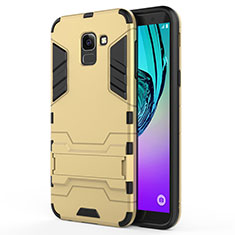 Silicone Matte Finish and Plastic Back Cover with Stand for Samsung Galaxy J6 (2018) J600F Gold