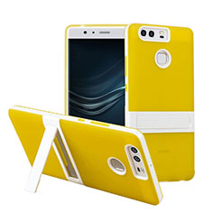 Silicone Matte Finish Stands Cover for Huawei P9 Plus Yellow