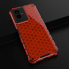 Silicone Transparent Frame Case Cover 360 Degrees AM1 for Vivo iQOO Z6x Red