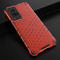 Silicone Transparent Frame Case Cover 360 Degrees AM1 for Vivo X60 Pro 5G Red