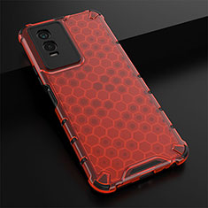 Silicone Transparent Frame Case Cover 360 Degrees AM1 for Vivo Y76s 5G Red