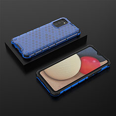 Silicone Transparent Frame Case Cover 360 Degrees AM2 for Samsung Galaxy F02S SM-E025F Blue