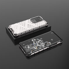 Silicone Transparent Frame Case Cover 360 Degrees AM2 for Samsung Galaxy S20 Ultra 5G White