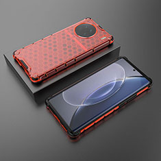 Silicone Transparent Frame Case Cover 360 Degrees AM2 for Vivo X90 5G Red