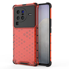 Silicone Transparent Frame Case Cover 360 Degrees AM3 for Vivo X80 Pro 5G Red