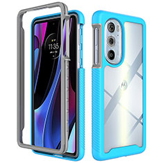 Silicone Transparent Frame Case Cover 360 Degrees for Motorola Moto Edge 30 Pro 5G Cyan